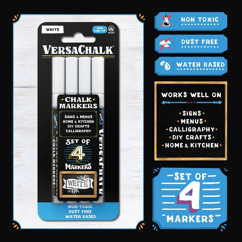 VersaChalk White Liquid Chalk Markers, Set of 4-3mm Tip - Image 2